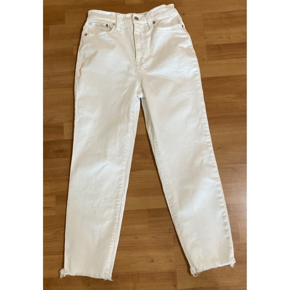 Madewell Denim - Madewell White The Mom Jeans  Size 26 Raw Hem Pants Womens